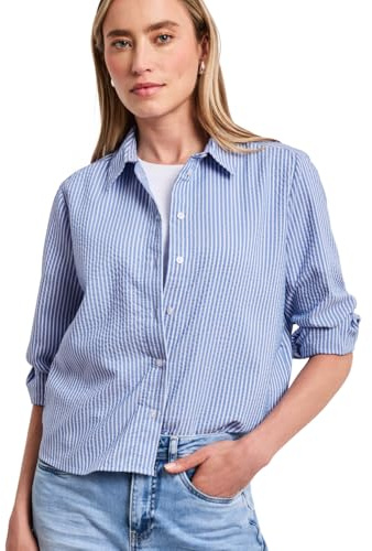 Street One Damen Langarm Bluse aus Seersuckerqualität