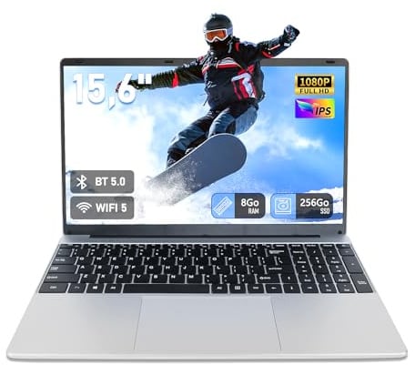 LPNAWZ Ordinateur Portable 15,6, 8 Go RAM, 256 Go SSD, Celeron N, PC Portable Étudiant FHD IPS avec Wi-FI 5, Mini-HDMI, Bluetooth 5.0, Pavé Numérique – Idéal pour La Maison, Les Études et Le Travail