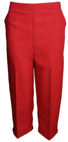 MyShoeStore Pack of 2 Ladies Womens 3/4 Three Quarter Half Elasticated Trouser Plain Capri Cropped Stretch Trousers Plain ¾ Length Pants Summer Shorts Plus Big Sizes 10-24 (Red UK-12)