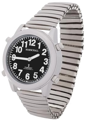Marschall Deutsch sprechende Damen Funk-Armbanduhr I 1138SV I Für Blinde, Senioren und Sehbehinderte I Datum- und Zeitansage I Extra große Zeiger I Silber mit Zugarmband