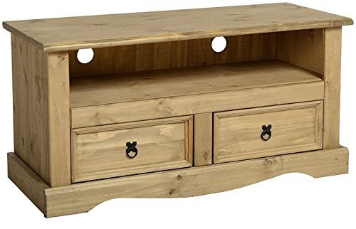 Simple And Traditional Corona Solid Pine 2 Drawer Flat Screen TV Unit - Ideally Suited For Televisions Of 40 Inches And Under - The Open Shelf And Two Wire Feed Holes Allow You To Store And Organise All Your Media Equipment Neatly
