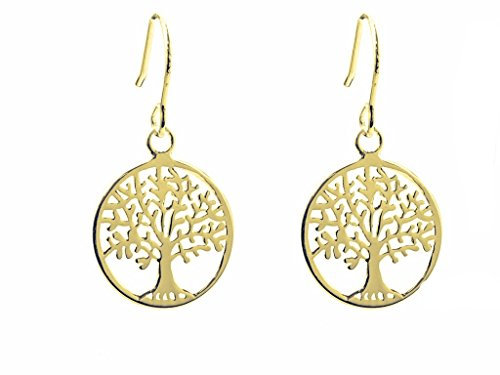 ANTOMUS® BRITISH 18K YELLOW GOLD VERMEIL SOLID 925 STERLING SILVER PAIR OF TREE OF LIFE EARRINGS
