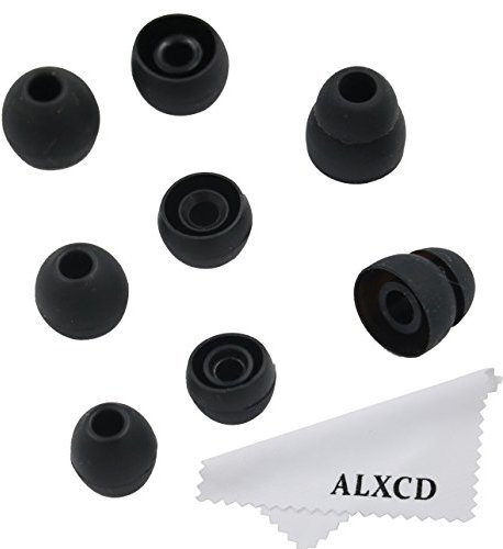 ALXCD Ear Tip for LG HBS Series Wireless Earphone, SML & Double Flange Silicone Replacement Earbud Gel Tip, Fit for LG HBS-750 770 800 810 900 910 Tone Pro Ultra Plus Infinim [4 Pair] (Black)