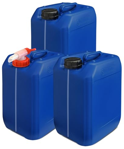 plasteo Bidons – Lot de 3 Jerricans 10 L Bleu + 1 Robinet DIN 51 (22041x3+22011)