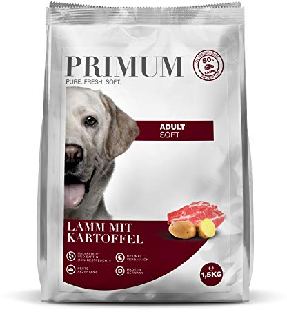 Primum - Soft Lamm mit Kartoffel - 1,5 kg - Halbfeuchtes Hundefutter - Getreidefreies Trockenfutter - Hoher Fleischanteil - Optimal verdaulich