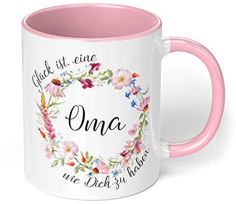 True Statements Oma Tasse Glück ist eine Oma wie dich zu haben - Kaffee-Tasse mit Spruch - Geschenk für Oma, Großmutter, innen Rose