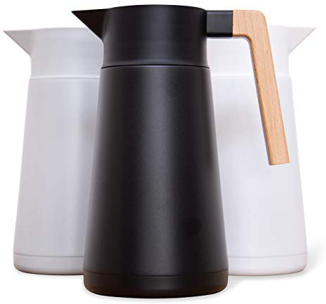Large Thermal Coffee Carafe - Stainless Steel, Double Walled Thermal Pots For Coffee and Teas by Hastings Collective - Black, Vacuum Carafes With Removable Tea Infuser and Strainer | 68 Oz.