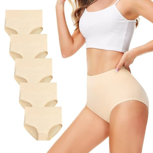 TUUHAW Bragas Mujer Cintura Alta Algodon Pack de 5 | Braguitas de Talle Alto, Entrepierna 100% Algodón, Sin Etiquetas, Cobertura Completa
