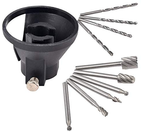 KATUR Rotary Multi Tool Cutting Guide Attachment Kit Includes 4Pcs Drill Bit Set and 6Pcs HSS Routing Router Bits Burr with Drill Dedicated Locator