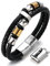 Halukakah Plus ● Ehre ● Herren-Armband Handgefertigt | Echtleder in Schwarz | Magnetverschluss Edelstahl | Titan Perlen in Gold & Silber | KOSTENLOS Geschenkbox | Größe Einstellbar 21.5cm-23cm