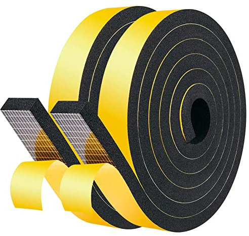 fowong 20 mm(W) x 8 mm(T) Weather Stripping High Density Self Adhesive Foam Tape Home Window Door Draught Excluder Seal SoundProof Gap Insulation Seal Strip, 2 Pcs Total 4M Long