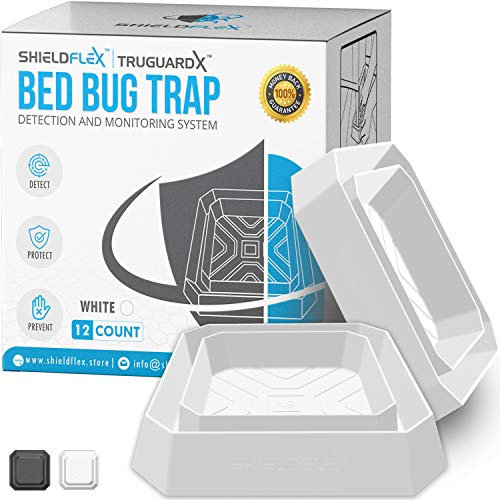 SHIELDFLEX Bed Bug Trap - 12 Pack | TruGuard X Bed Bug Interceptors (White) | Eco Friendly Bed Bug Traps for Bed Legs | Reliable Insect Detector, Interceptor, and Monitor
