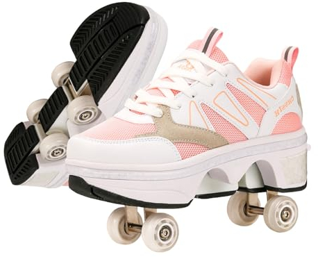 Schuhe mit Rollen für Mädchen und Jungen - Rollschuhe Schuhe für Kinder - Roller Skate Shoes - Atmungsaktives Mesh-Material - Geburtstagsgeschenk, Rosa-42