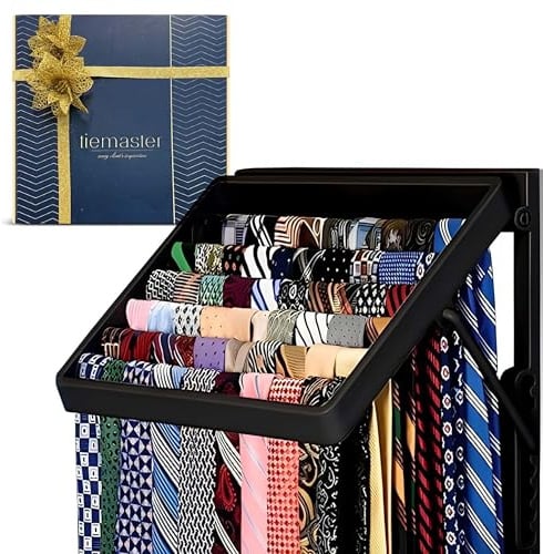 TieMaster Krawatten- und Schal-Organizer für bis zu 60 Krawatten, 8 verstellbare Positionen, Wandmontage, platzsparend, Schwarz