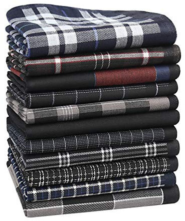 HOULIFE Herren Taschentücher Stoff Farbe Schwarz Dunkelschwarz aus reiner Baumwolle Muster Kariert Streifen Klassisch für den täglichen Gebrauch 11 Stück 43 x 43 cm