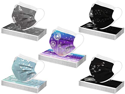 50 Stück Erwachsene Valentinstag Mundschutz Einweg 3-lagig mit Motiv Bunt Mund Nasenschutz Cartoon Druck Tücher Atmungsaktiv Mund-Tuch Bandana Halstuch Schals