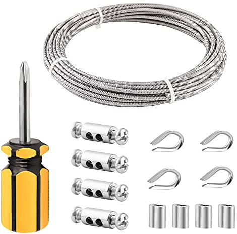 TooTaci 3mm Drahtseil-Set für den Innenbereich – 10M PVC-ummanteltes Edelstahlseil mit M3-Seilendhülsen & Seilklemmen aus Kohlenstoffstahl – Ideal zum Aufhängen, Vorhangdraht und Innenbeleuchtung