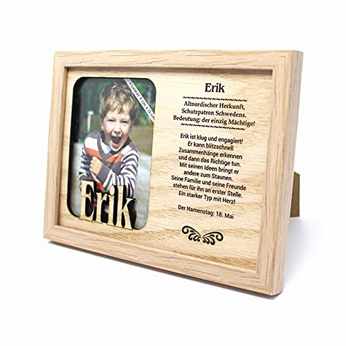 power gift ERIK - Bilderrahmen mit Namen. Fotorahmen stehend und hängend. Porträtrahmen mit Namensbedeutung, Baby- Namen, Namenstag. Geschenk für jeden Anlass. Wohnzimmer Deko.