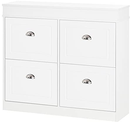 HOMCOM Schuhschrank mit 4 Schubladen Lagerung modern Einfaches Design Schrank Spanplatte MDF Weiß 98 x 24 x 83 cm