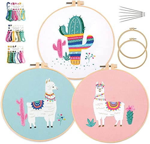 MINGHAM Zahnseide Stickset für Anfänger, komplettes Sortiment, Kreuzstich-Starter-Set, Alpaka Kaktus