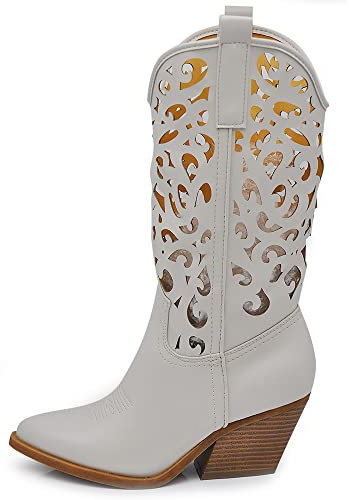 IF Fashion Cowboy Western Scarpe da Donna Stivali Stivaletti Punta Camperos Texani Etnici LY80-3 Beige 38