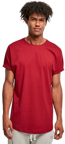 Urban Classics Men's Long Shaped Turnup tee T-Shirt, Brick red, M