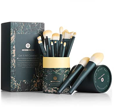 EIGSHOW Makeup Brushes 18pcs Professional Makeup Brush Travel Set with Cylinder 2 Cup Holders, Premium Synthetic Foundation Powder Concealer Blush Blending Eye Lip Gift for women