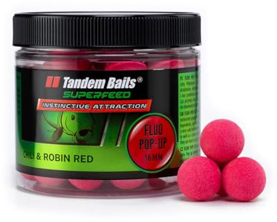 Tandem Baits Karpfen Futter Angelfutter Pop Ups Boilies Zig Rig Chod Rig SuperFeed Fluo Pop-Up 16 mm 70 g Chili Und Robin Red