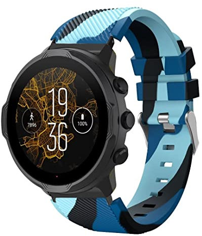 iPartsonline Cinturino di ricambio compatibile per Suunto 9/7/9 baro, camo/mimetico cinturino in silicone 24 mm compatibile per Suunto Camo Blue
