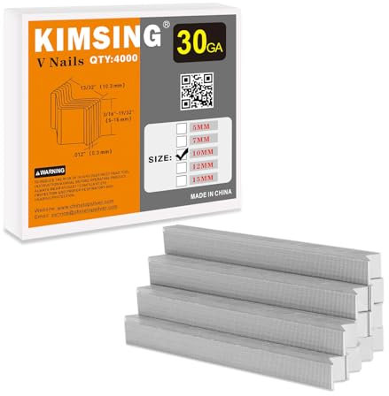 KIMSING Clavos en V de longitud de pierna de 10 mm, 4000 unidades/caja, clavos de unión de madera dura, para pistola de clavadora de marco de fotos V1015, ensambladora de marco, clavadora en V