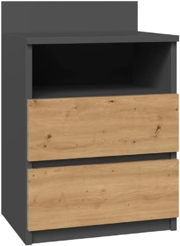 Topeshop M1 ANTRACYT/Artisan nightstand/Bedside Table 2 Drawer(s) Oak