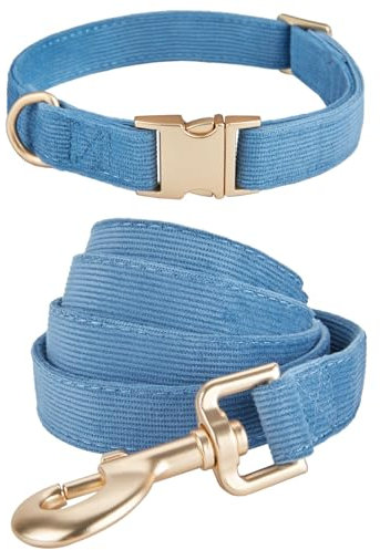 YUDOTE Hundehalsband und Leine Set Mittel, Weiche Reizfreie Cord-Halsband-Leine Passende Combo für Den Täglichen Spaziergang, Blau