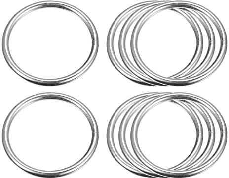 sourcing map 8 Stück O Ringe Edelstahl 304 Metallringe, 50 mm Außendurchm. 4 mm Dicke Geschweißter O-Ring für Befestigung Schrauben Haken Campinggürtel Hundeleinen Taschen Paracord Zubehör