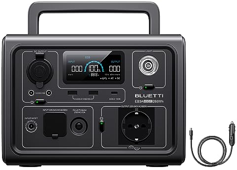 BLUETTI EB3A Station Électrique Portable, Batterie LiFePO4 268Wh, 1 Sortie CA 600W (1200W Pic), Recharge de 0 à 80% en 30 Min, Générateur Solaire pour Camping (Câble de Charge de Voiture Inclus)
