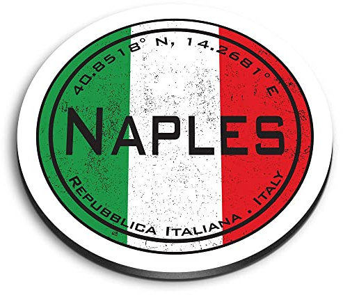 1x Round MDF Magnet 6cm - Naples Italy Flag Circle - Fridge Locker Office Whiteboard Toolbox #59198