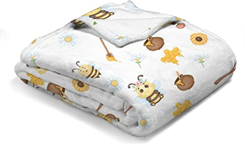 MYSLC Biene Honig Daisy Blumen Süße Tiere Babydecke Unisex Kinder Kuscheldecke Wohndecke Tagesdecke Decke Krabbeldecke Flanell Reisedecke für Baby Kleinkind Mädchen 76x102 cm