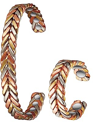 Reines Kupfer-Set, Magnettherapie-Arthritis-Schmuck für Männer und Frauen, Lymphdrainage-Magnetfeldtherapie-Armbänder und -Ringe, lindert effektiv Arthritis und Karpaltunnelschmerzen (3500 Gauss) (A)