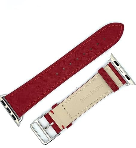 &Diamonds Saffiano Leather Apple Watch Strap 38mm, 40mm, 41mm, 42mm, 44mm, 45mm and 49mm for Men & Women, Genuine Leather Replacement Strap for iWatch Series 6, 7, 8, and 9 (Bordeaux)