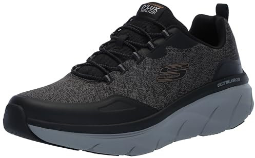 Skechers D'lux Walker 2.0 Steadyway, Zapatillas Hombre, Black Mesh/Synthetic/Charcoal Trim, 44 EU