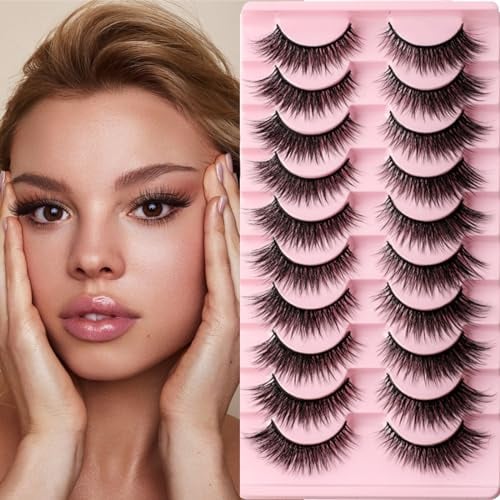 Wimpern Fake Lashes Cat Eye 10 Paare D Curl Natural Lashes 3D Fluffy Strip Wimpern Künstliche Wimpern Wiederverwendbare Natural Lashes von JUINGIO(Y506)