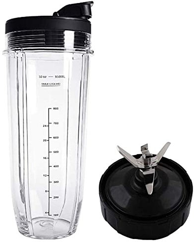 Peukerty Lid and 32OZ Cup and 7 Fins Blade for Compatible for Ninja Auto IQ 1000W Blender Accessories BL482