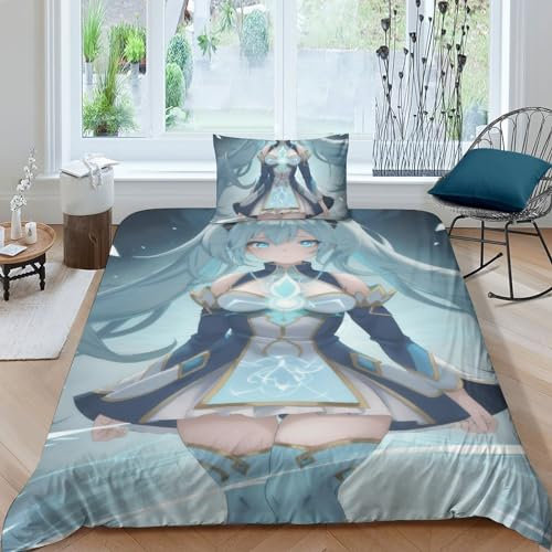 HMLTD Anime-Mädchen Bettbezug Set Mädchen Junge Kinder Bettwäschegarnitur 3D Gedruckter Manga Und Kissenbezüge Bettwäsche Reissverschluss Weich Microfaser 3 Teilig Single（135x200cm）