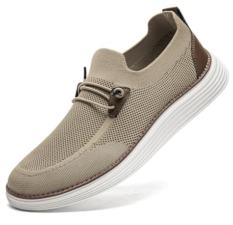 CAIQDM Bequeme nackte Slip-On-Loafer für Herren hautfreundliche rutschfeste Innensohlen Walking-Freizeitschuhe Retro-Mode leichte und atmungsaktive Outdoor-Fitness-Joggingschuhe Braun EU 43