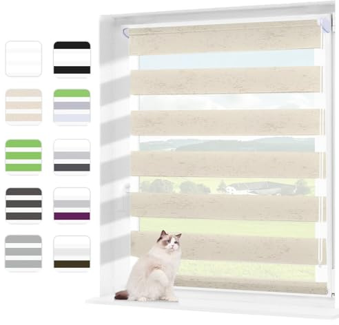 Wudomi Doppelrollo Klemmfix ohne Bohren Natürliche 70x220cm(BxH),Lichtdurchlässig und Verdunkelnd Duo Rollo,Klemmrollo Seitenzugrollo für Schlafzimmer, Badezimmer, Wohnzimmer Fenster und Tür