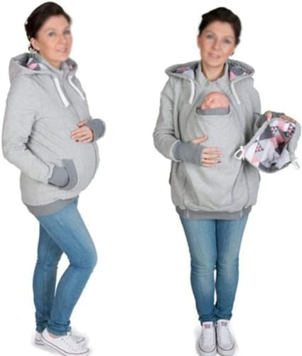 3-In-1-Babytrage-Hoodie-Jacke, Känguru-Mantel/Jacke Für Damen Mit Reißverschluss, Schwangeres Oberteil, Babytragen,001,M