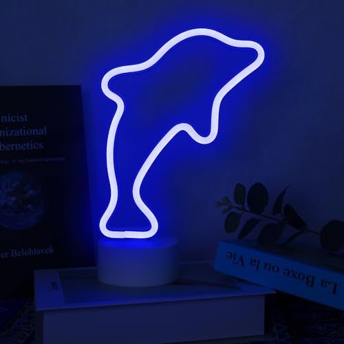 Aslanka Delphin-LED-Nachtlicht – USB/Batterie, Neon-Schlafzimmer-Sockelleuchte, Dekor, Kinder, Jubiläums-Salon-Dekor (blau)