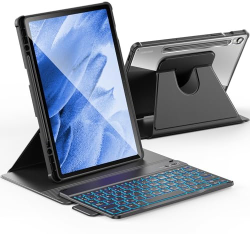INFILAND Funda de Teclado para Samsung Galaxy Tab S9 FE 10.9/ S9 11 Pulgadas 2023, Teclado Inalámbrico Magnético Desmontable con Smart Touchpad, Rotación de 360 Grados, Negro