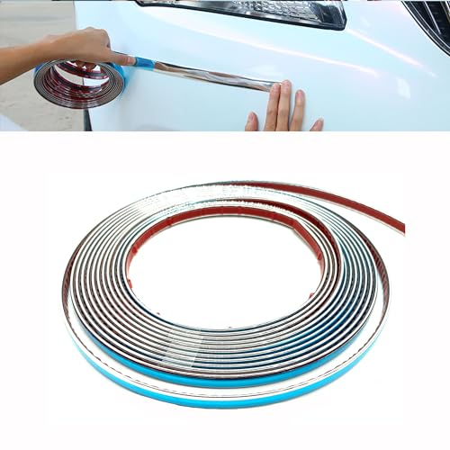 OHYER 8mm x 5 mètres Garniture de Moulure Chromée pour Voiture en PVC Porte fenêtre latérale Protecteur Anti-Rayures Garniture Bandes Protection Pare-Chocs de Voiture Auto-Adhésive Bande (8mm*5m)