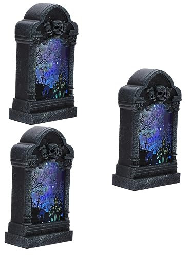 HOMSFOU 3 Stück Halloween Nachtlicht Partyzubehör Grabstein Lichtornament Partydekoration Halloween Friedhofslichtornament Für Halloween Partyornament Halloween Friedhofsdekoration