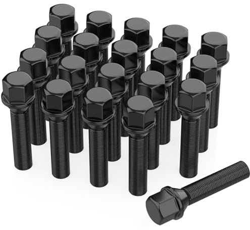 GAsupply 20 bulloni per cerchi in lega conici | M14 x 1,5, filettatura 40 mm, esagonale 17 mm | Kit di bulloni di ricambio per la maggior parte delle Audi Volkswagen (nero)